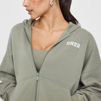 Mid Weight Zip Through Hoodie | Soft Sage Green