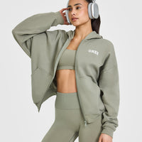 Mid Weight Zip Through Hoodie | Soft Sage Green