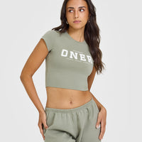 Cotton Baby T-Shirt with Printed Logo | Soft Sage Green