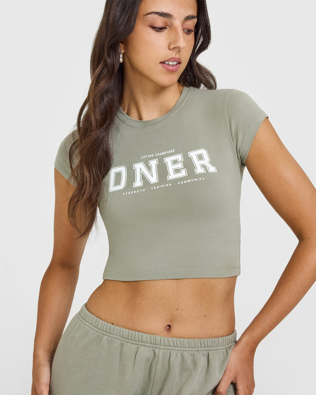 Cotton Baby T-Shirt with Printed Logo | Soft Sage Green
