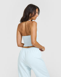 Mellow™ Rib Halter Neck Mid Vest with Built in Bra Shelf | Cloud Blue