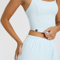 Mellow™ Rib Halter Neck Mid Vest with Built in Bra Shelf | Cloud Blue