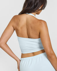 Mellow™ Rib Halter Neck Mid Vest with Built in Bra Shelf | Cloud Blue