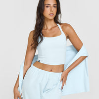 Mellow™ Rib Halter Neck Mid Vest with Built in Bra Shelf | Cloud Blue