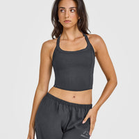 Mellow™ Rib Halter Neck Mid Vest with Built in Bra Shelf | Coal