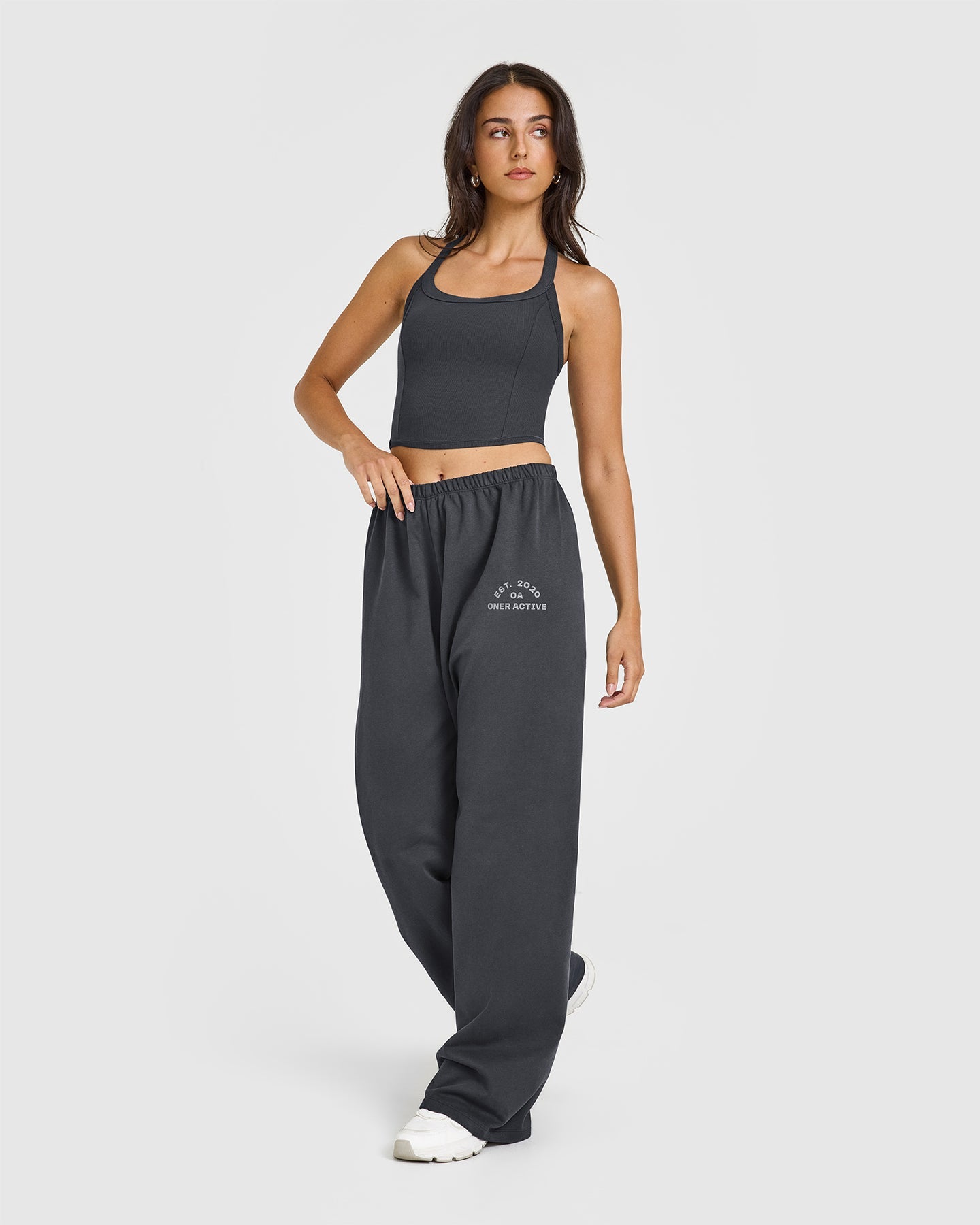 Mellow™ Rib Halter Neck Mid Vest with Built in Bra Shelf | Coal