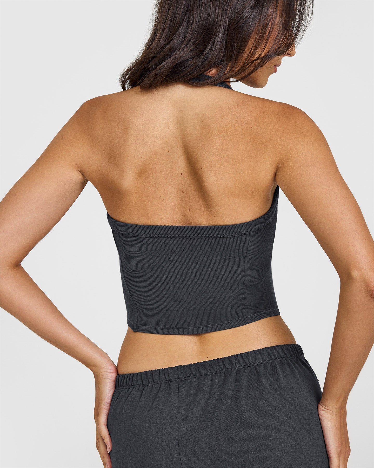 Mellow™ Rib Halter Neck Mid Vest with Built in Bra Shelf | Coal