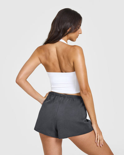 Mellowâ„¢ Rib Halter Neck Mid Vest with Built in Bra Shelf | White