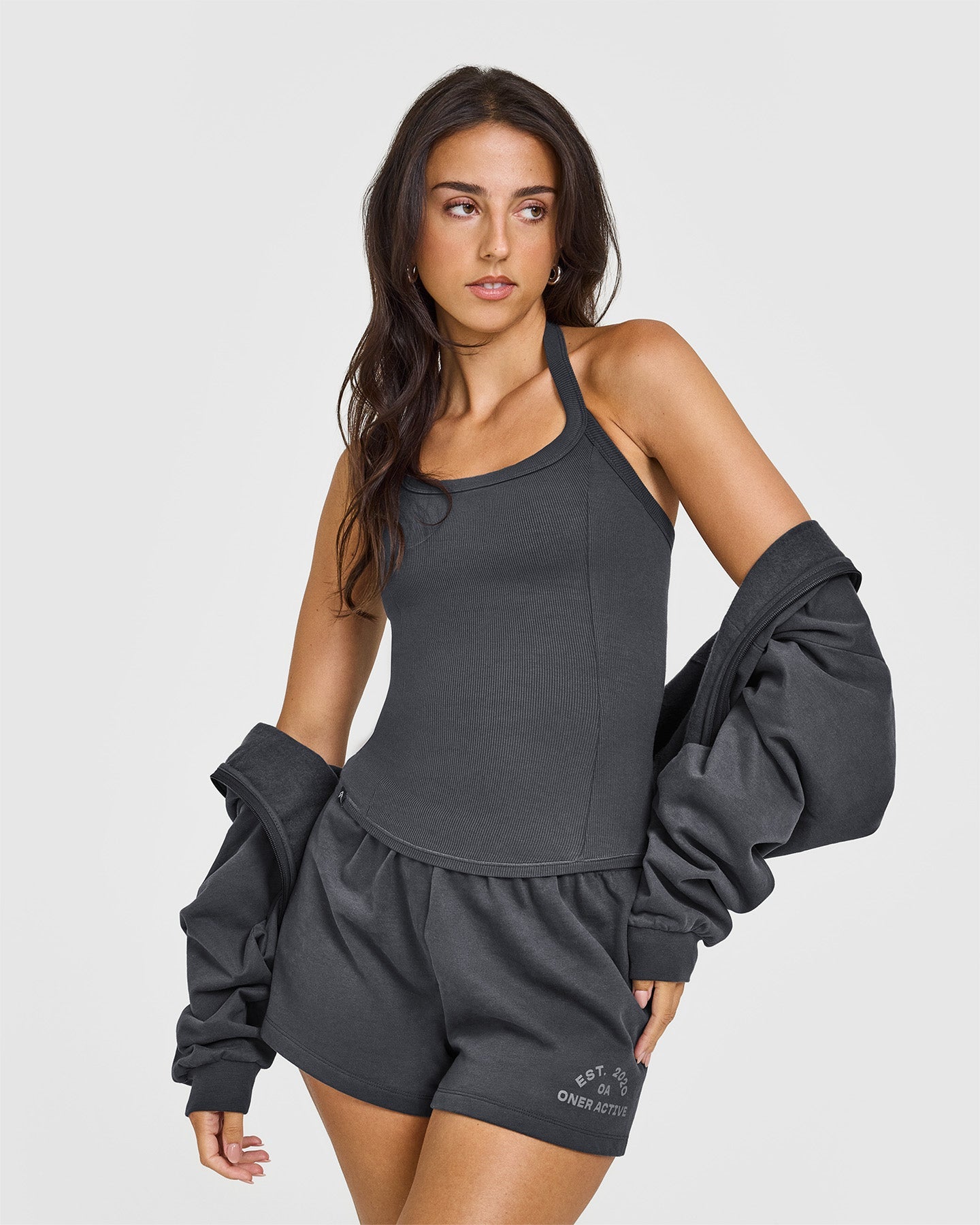 Mellowâ„¢ Rib Halter Neck Vest with Built in Bra Shelf | Coal