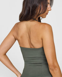 Mellow™ Rib Halter Neck Vest with Built in Bra Shelf | Dark Khaki