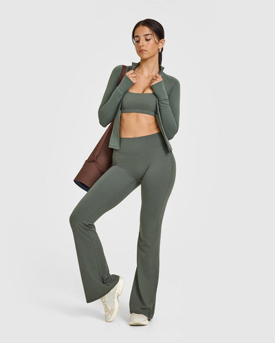 SoftMotionâ„¢ Flared Bottoms with White Logo | Dark Khaki
