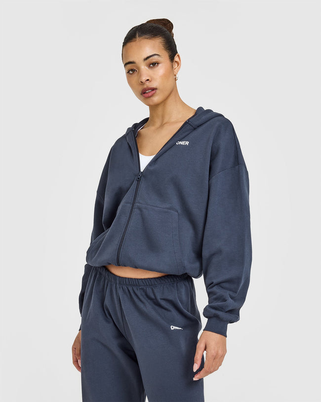 Lightweight Zip Through Hoodie With Oner Logo | True Blue
