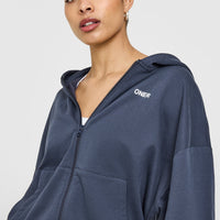 Lightweight Zip Through Hoodie With Oner Logo | True Blue