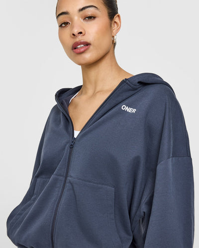 Lightweight Zip Through Hoodie With Oner Logo | True Blue