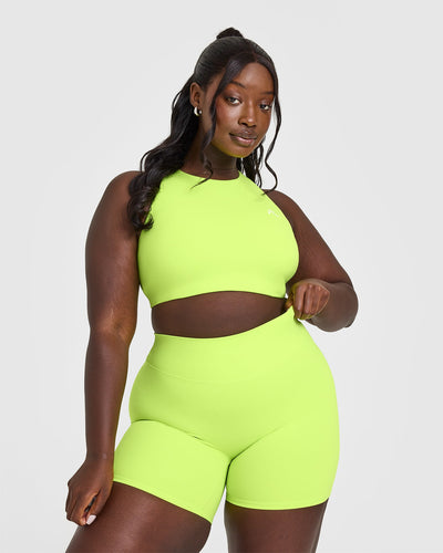EasyLiftâ„¢ High Neck Sports Bra with White Logo | Citrus Green