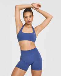 EasyLiftâ„¢ Halter Bralette with White Logo | Shadow Blue