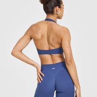 EasyLiftâ„¢ Halter Bralette with White Logo | Shadow Blue