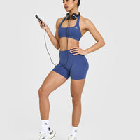 EasyLiftâ„¢ Halter Bralette with White Logo | Shadow Blue