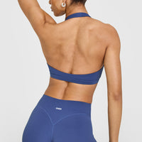 EasyLiftâ„¢ Halter Bralette with White Logo | Shadow Blue