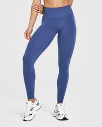 Effortless Seamless Leggings with White Logo | Shadow Blue