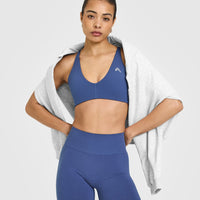 Effortless Seamless Shorts with White Logo | Shadow Blue