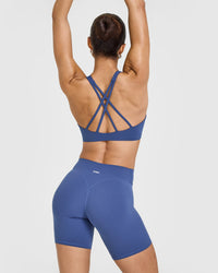 EasyLiftâ„¢ High Neck Sports Bra with White Logo | Shadow Blue