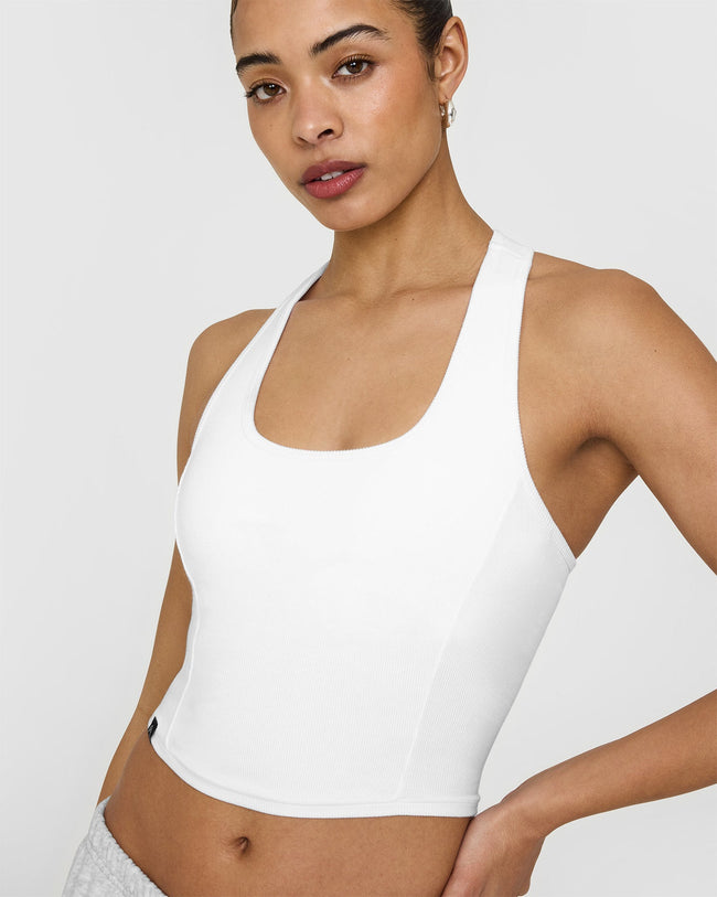 Mellowâ„¢ Rib Square Neck Mid Vest with Built in Bra Shelf | White