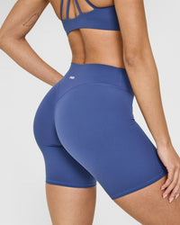 SoftMotionâ„¢ Cycling Shorts 8" with White Logo | Shadow Blue