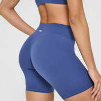 SoftMotionâ„¢ Cycling Shorts 8" with White Logo | Shadow Blue