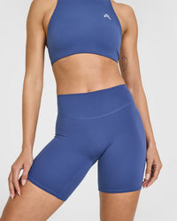 SoftMotionâ„¢ Cycling Shorts 8" with White Logo | Shadow Blue