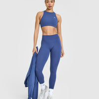 SoftMotionâ„¢ Leggings with White Logo | Shadow Blue