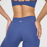 SoftMotionâ„¢ Leggings with White Logo | Shadow Blue