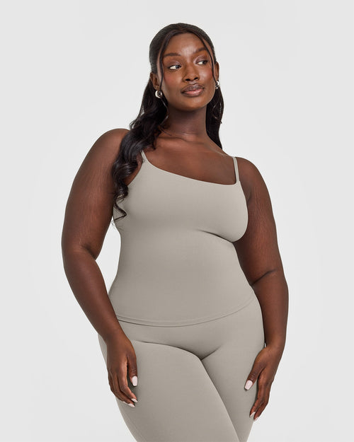 Oner Modal SoftMotion™ Strappy Vest with Built in Bra Shelf with White Logo | Warm Sand