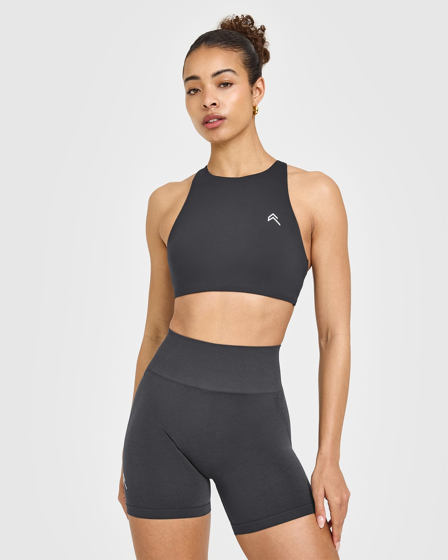 EasyLiftâ„¢ High Neck Sports Bra with White Logo | Coal