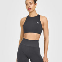 EasyLiftâ„¢ High Neck Sports Bra with White Logo | Coal