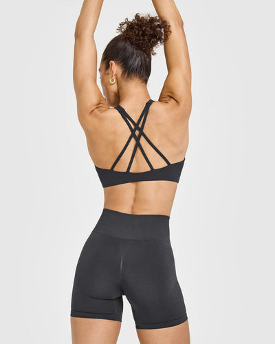 EasyLiftâ„¢ High Neck Sports Bra with White Logo | Coal