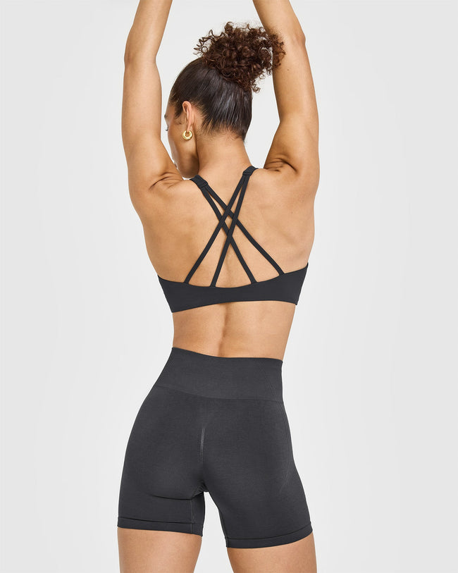 EasyLiftâ„¢ High Neck Sports Bra with White Logo | Coal