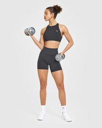 EasyLiftâ„¢ High Neck Sports Bra with White Logo | Coal