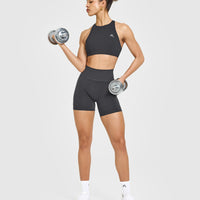 EasyLiftâ„¢ High Neck Sports Bra with White Logo | Coal