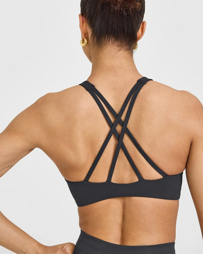 EasyLiftâ„¢ High Neck Sports Bra with White Logo | Coal