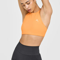 EasyLiftâ„¢ High Neck Sports Bra with White Logo | Powdered Orange