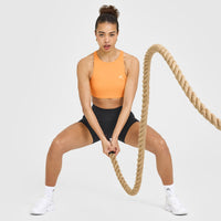 EasyLiftâ„¢ High Neck Sports Bra with White Logo | Powdered Orange