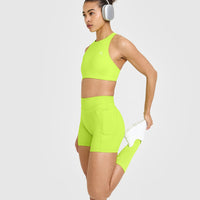 Unified High Waisted Pocket Shorts 6" | Charged Lime Green