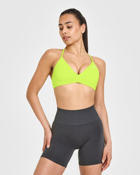 EasyLiftâ„¢ Ultra Minimal V Neck Bralette with White Logo | Charged Lime Green
