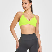 EasyLiftâ„¢ Ultra Minimal V Neck Bralette with White Logo | Charged Lime Green