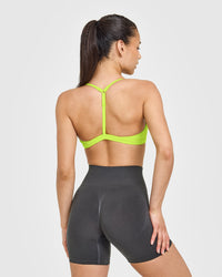 EasyLiftâ„¢ Ultra Minimal V Neck Bralette with White Logo | Charged Lime Green