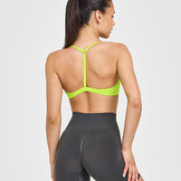 EasyLiftâ„¢ Ultra Minimal V Neck Bralette with White Logo | Charged Lime Green