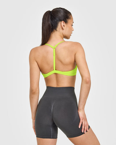 EasyLiftâ„¢ Ultra Minimal V Neck Bralette with White Logo | Charged Lime Green