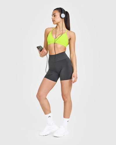 EasyLiftâ„¢ Ultra Minimal V Neck Bralette with White Logo | Charged Lime Green