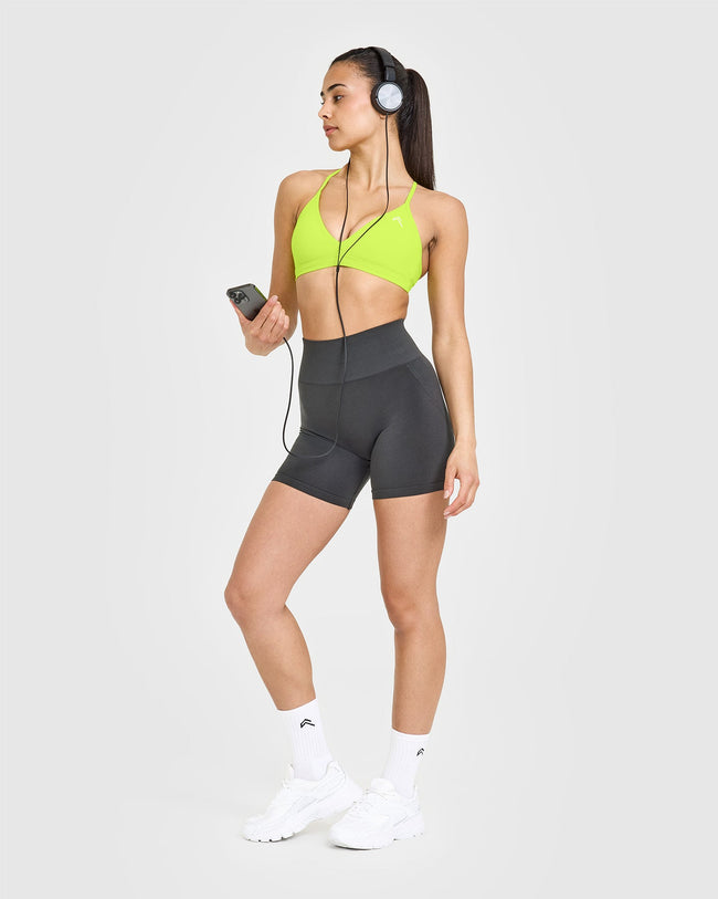 EasyLiftâ„¢ Ultra Minimal V Neck Bralette with White Logo | Charged Lime Green
